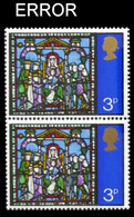 CV:€240.00 Great Britain 1971 Xmas Christmas Stainless Glass 3p PAIR ERROR:no Eboss No Phos. - Verres & Vitraux