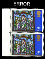 CV:€240.00 Great Britain 1971 Xmas Christmas Stainless Glass 3p MARG.PAIR ERROR:no Eboss No Phos. - Variétés, Erreurs & Curiosités