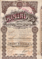 Part Sociale Au Porteur-COMINDUS-O.Bureau-L.Beissel-A.DE Geyter- Commerce & Industrie Au Congo Belge- Léopoldville 1927 - Industry
