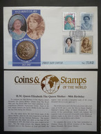 GREAT BRITAIN SG 1507 90TH BIRTHADAY QUEEN MOTHER (1990) STAMP/COIN £5 FDC - Other & Unclassified