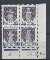 BLASON NIORT N° 1351A - Bloc De 4 COIN DATE - NEUF SANS CHARNIERE - 24/6/64 1 Point - 1960-1969