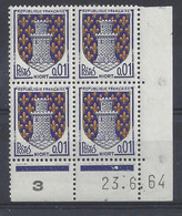 BLASON NIORT N° 1351A - Bloc De 4 COIN DATE - NEUF SANS CHARNIERE - 23/6/64 1 Point - 1960-1969