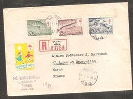 Enveloppe   Recom    Oblit  TURKU   ABO   1955   Timbres    Poissons - Fische