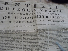 Affiche Placard 44 X 51 Extrait Procès Verbal Séances Publiques Hérault Révolution An II émigrés Agde Ganges Causse.... - Posters