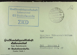 Fern-Brief Mit ZKD-Kastenstpl. "Großhandelsgesellschaft Lebensmittel 85 Bischofswerda" 27.8.65 An VEB Elbflorenz Dresden - Briefe U. Dokumente