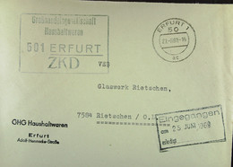 Fern-Brief Mit ZKD-Kastenstpl. "Großhandelsgesellschaft Haushaltswaren 501 ERFURT" 23.6.69 An Glaswerk Rietschen/RECICY - Covers & Documents