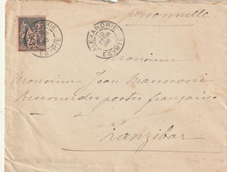 Lettre D'Alexandrie Egypte 10 Fevrier 1898 A Destination De Zanzibar RRR - Storia Postale