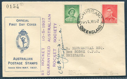 1937 Australia Rocket Society, SIGNED Brisbane Queensland Experimental Flight Coronation (duel Date) First Day Cover - Cartas & Documentos