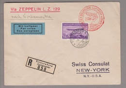 Liechtenstein Flugpost 1936-04-04 Triesenberg Via Zeppelin L.Z.129 Nach New York R-Brief Mit 2Fr. Zeppelin-Marke - Aéreo