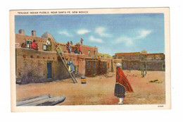 SANTA FE, New Mexico, USA, TESUQUE Indian Pueblo, 193? Linen Postcard - Santa Fe