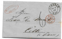 Pre334 / PREUSSEN - Stettin 1867 Nach Frankreich Mit Gebührenstempel - Cartas & Documentos