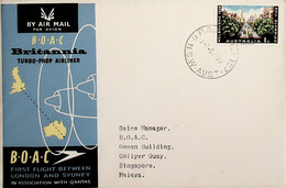 1957 Austrália 1st BOAC Flight London - Sydney (Link Between Sydney And Singapore - Return) - Premiers Vols