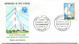 RC 19125 COTE D'IVOIRE N° 336 CENTRE HERTZIEN D'ABOBO TÉLÉCOMMUNICATIONS 1972 FDC 1er JOUR - TB - Costa D'Avorio (1960-...)