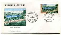 RC 19130 COTE D'IVOIRE PA N° 58 LAC DE JACQUEVILLE POSTE AERIENNE 1972 FDC 1er JOUR - TB - Côte D'Ivoire (1960-...)