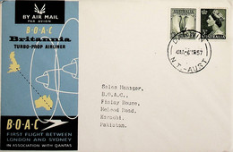 1957 Austrália 1st BOAC Flight London - Sydney (Link Between Darwin And Karachi - Return) - First Flight Covers