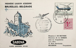 1957 Belgian 1st Sabena Flight Bruxelles - Belgrade - Andere & Zonder Classificatie