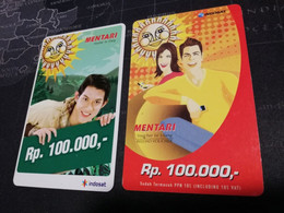 INDONESIA  2 Used Cards  MENTARI RP 100.000 RP 100.000       Fine Used Cards   **3790 ** - Indonesia