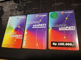 INDONESIA  3 Used Cards  TELKOMSEL RP 25.000 RP 100.000 RP 100.000       Fine Used Cards   **3791 ** - Indonésie