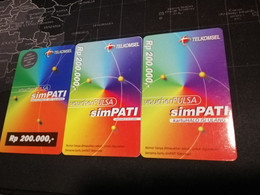 INDONESIA  3 Used Cards  TELKOMSEL RP 25.000 RP 100.000 RP 100.000       Fine Used Cards   **3792 ** - Indonesia