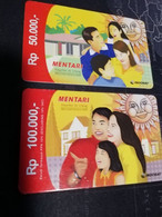 INDONESIA  2 Used Cards  MENTARI  RP 50.000 RP 100.000       Fine Used Cards   **3794 ** - Indonesia