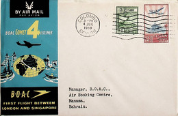 1959 Ceylon 1st BOAC Flight London - Singapore (Link Between Colombo And Manama - Return) - Sri Lanka (Ceylon) (1948-...)