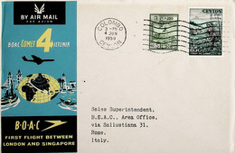 1959 Ceylon 1st BOAC Flight London - Singapore (Link Between Colombo And Rome - Return) - Sri Lanka (Ceylan) (1948-...)