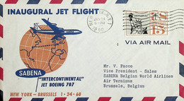 1960 United States 1st Sabena Jet Flight New York - Brussels - 3c. 1961-... Storia Postale