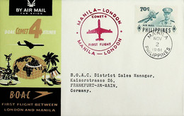 1961 Philippines 1st BOAC Flight London - Manila (Link Between Manila And Frankfurt - Return) - Philippinen