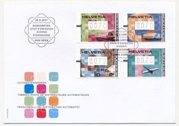 SUISSE -  FDC 2001 - T-P De Distributeurs Automatiques (Train, Camion,automobile, Avion) Berne 20/9/2001 - 5 Env / 2 Sér - FDC