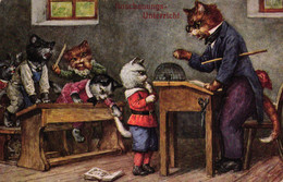 Katzen, Schule, Lehrer Mit Maus, "Anschauungsunterricht", Sign. Arthur Thiele - Thiele, Arthur