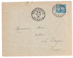 POUZAUGES Vendée Lettre 25c Semeuse Bleu Yv 140 Ob 13 4 1921 - Cartas & Documentos