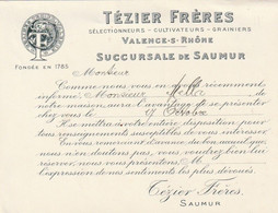 SAUMUR - Petit  Document Commercial TEZIER Frères . Format 13.70x11.50 - Saumur