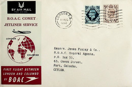 1952 Great Britain 1st BOAC Flight London - Colombo. Comet Jetliner Service - Other & Unclassified