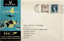 1959 Great Britain 1st BOAC Flight London - Singapore - Autres & Non Classés