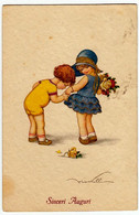 SINCERI AUGURI - BAMBINI - 1931 - Illustratore CASTELLI - Profili Dorati - Vedi Retro - Formato Piccolo - Castelli