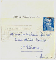 LES SABLES D'OLONNE Carte De Visite Mignonette Avec Carte 15 F Gandon Bleu Yv 886 Ob Meca 3 1 1955 Bateau Plage Port - Cartas & Documentos