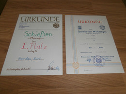 2x Urkunde K. Gerdau , Altentreptow B. Neubrandenburg , Schießen Und Angeln , Schießsport , Angelsport , DDR , DTSB  !!! - Neubrandenburg