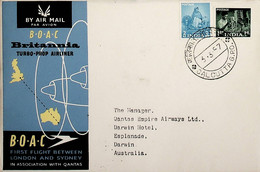 1957 India 1st BOAC Flight London - Sydney (Link Between Calcutta And Darwin) - Poste Aérienne