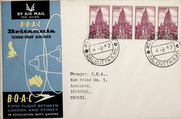 1957 India 1st BOAC Flight London - Sydney (Link Between Calcutta And Istanbul - Return) - Posta Aerea