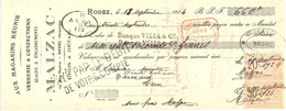 TRAITE 1924 - RODEZ MALZAC AUX MAGASINS RÉUNIS VERRERIE & CONFECTION GLACE ENCADREMENT - CARMAUX TARN - Droguerie & Parfumerie