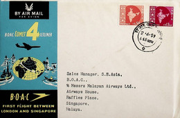 1959 India 1st BOAC Flight London - Singapore (Link Between Bombay And Singapore) - Posta Aerea