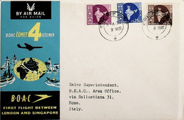 1959 India 1st BOAC Flight London - Singapore (Link Between Bombay And Rome - Return) - Airmail