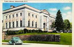 ► CHEVROLET    Chevy 1935 - Cpa Public Library SCHENECTADY  N.Y. - Rutas Americanas