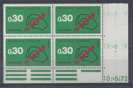 CODE POSTAL N° 1719 - Bloc De 4 COIN DATE - NEUF SANS CHARNIERE - 10/5/72 - 1970-1979