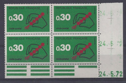 CODE POSTAL N° 1719 - Bloc De 4 COIN DATE - NEUF SANS CHARNIERE - 24/5/72 - 1970-1979