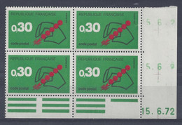 CODE POSTAL N° 1719 - Bloc De 4 COIN DATE - NEUF SANS CHARNIERE - 15/6/72 - 1970-1979