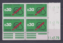 CODE POSTAL N° 1719 - Bloc De 4 COIN DATE - NEUF SANS CHARNIERE - 11/7/72 - 1970-1979