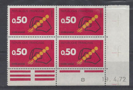 CODE POSTAL N° 1720 - Bloc De 4 COIN DATE - NEUF SANS CHARNIERE - 19/4/72 - 1970-1979