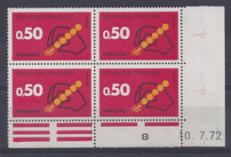 CODE POSTAL N° 1720 - Bloc De 4 COIN DATE - NEUF SANS CHARNIERE - 10/7/72 - 1970-1979