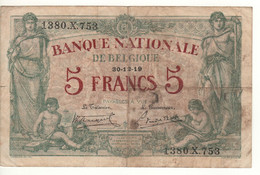 BELGIUM   5 Francs P75b   Dated  30-12-19   ( Allegorical Woman & Man/boy ) - 5-10-20-25 Francs